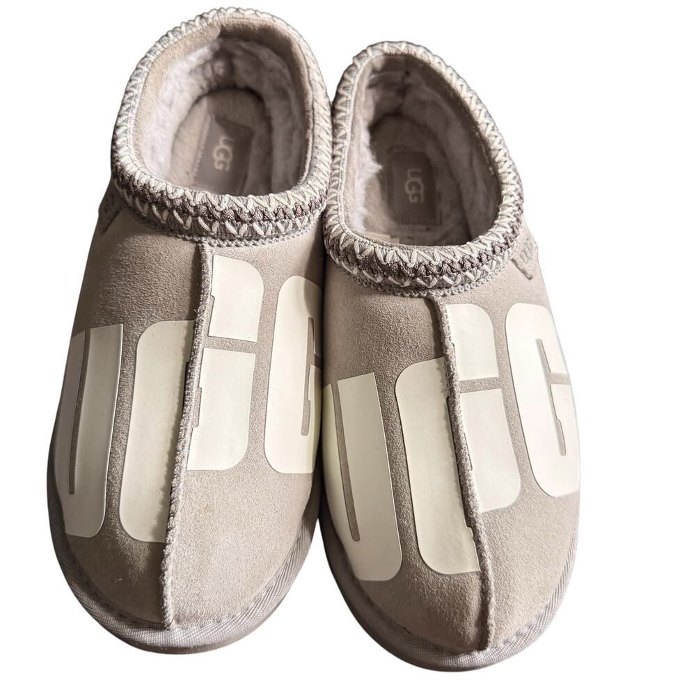 Ugg Tasman Men's Gray Chopd Logo Suede Slip On Slippers Comfort Size 9